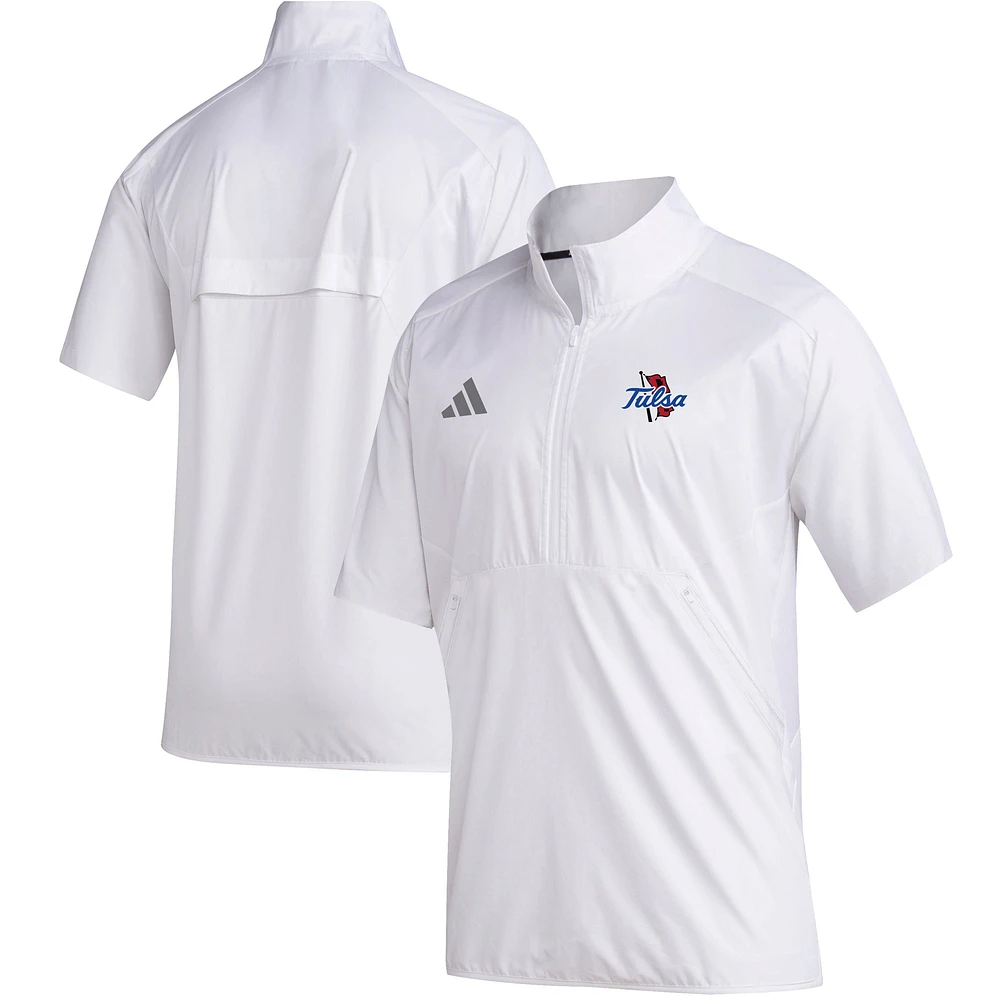 Men's adidas White Tulsa Golden Hurricane Sideline Quarter-Zip Polo