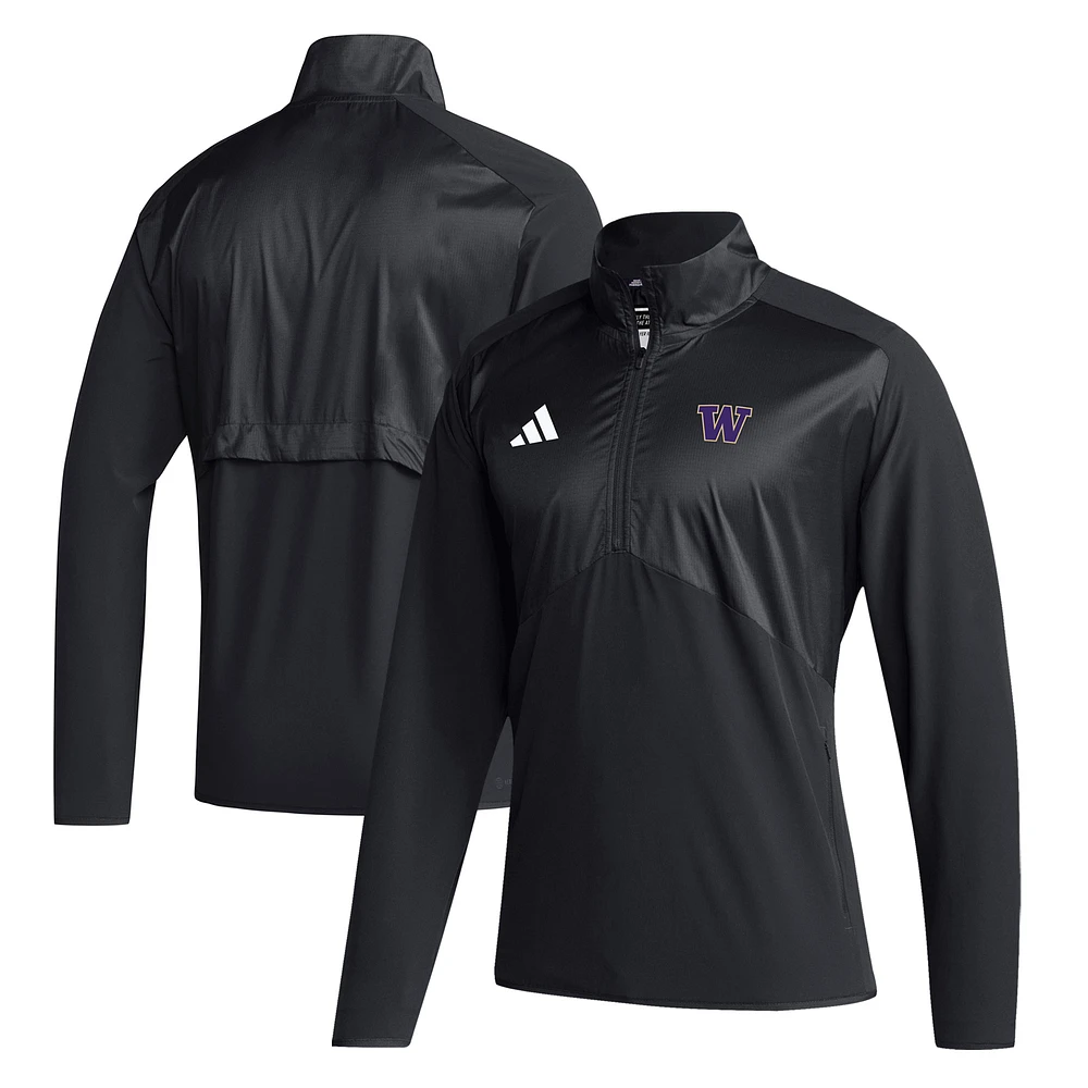 Men's adidas Black Washington Huskies Sideline Quarter-Zip Pullover Top