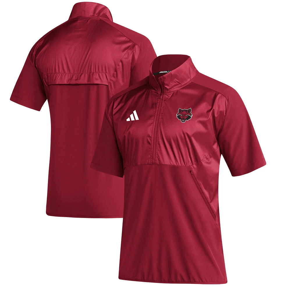 Men's adidas Scarlet Arkansas State Red Wolves Sideline Quarter-Zip Polo