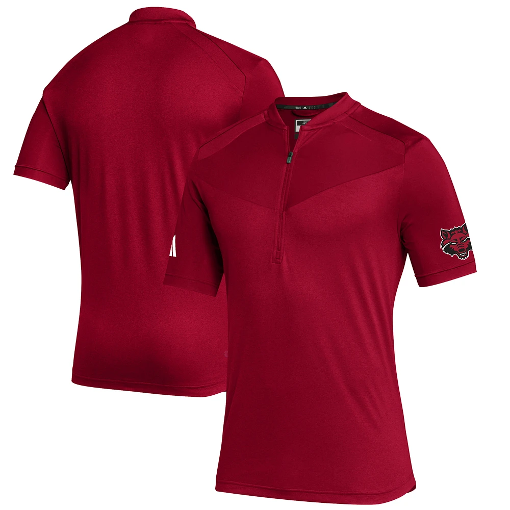 Men's adidas Scarlet Arkansas State Red Wolves Sideline Quarter-Zip Polo