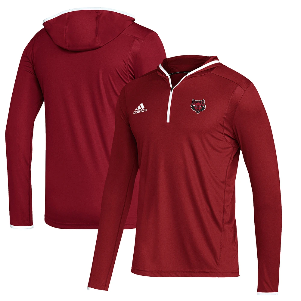 Men's adidas Scarlet Arkansas State Red Wolves Team Issue Long Sleeve Quarter-Zip Hoodie T-Shirt