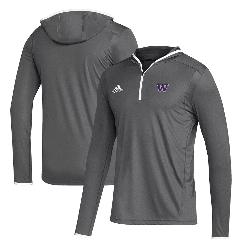 Men's adidas Gray Washington Huskies Team Issue Long Sleeve Quarter-Zip Hoodie T-Shirt