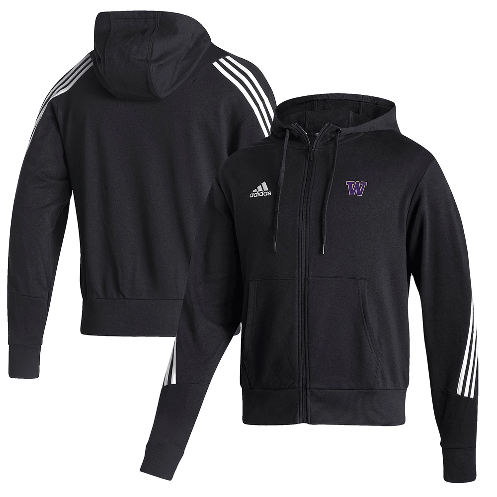 Men's adidas Black Washington Huskies Fashion Full-Zip Hoodie