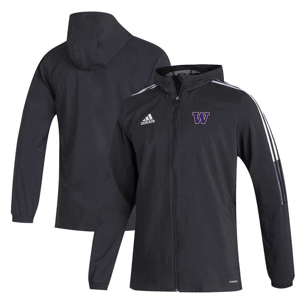 Men's adidas Black Washington Huskies Tiro 21 Full-Zip Windbreaker Jacket
