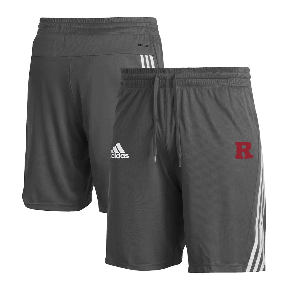 Men's adidas Gray Rutgers Scarlet Knights Three-Stripe Knit Shorts