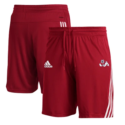 Men's adidas Red Fresno State Bulldogs Three-Stripe Knit Shorts