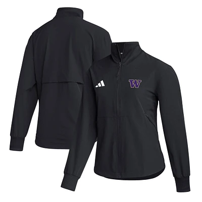 Women's adidas Black Washington Huskies Travel Full-Zip Woven Jacket