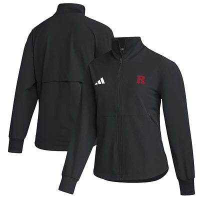 Women's adidas Black Rutgers Scarlet Knights Travel Full-Zip Woven Jacket