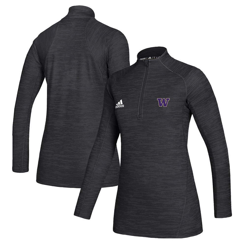 Women's adidas Black Washington Huskies Game Mode Performance Quarter-Zip Pullover Top