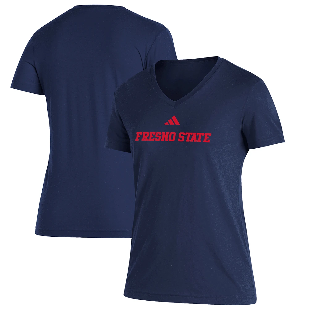Women's adidas Navy Fresno State Bulldogs Blend V-Neck T-Shirt