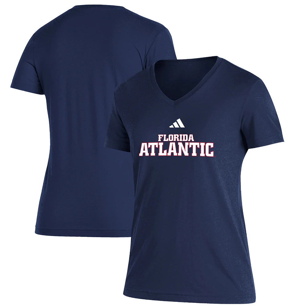 Women's adidas Navy Florida Atlantic Owls Blend V-Neck T-Shirt