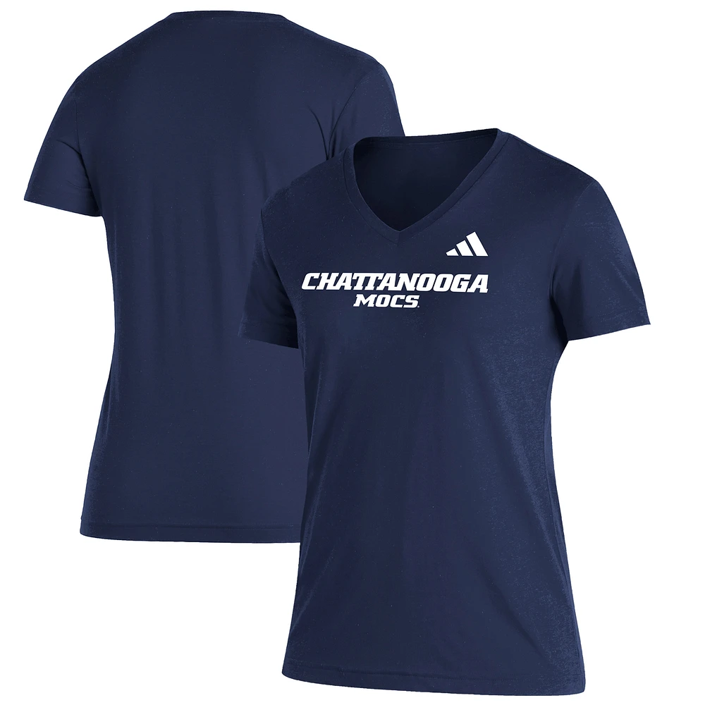 Women's adidas Navy Tennessee Chattanooga Mocs Blend V-Neck T-Shirt