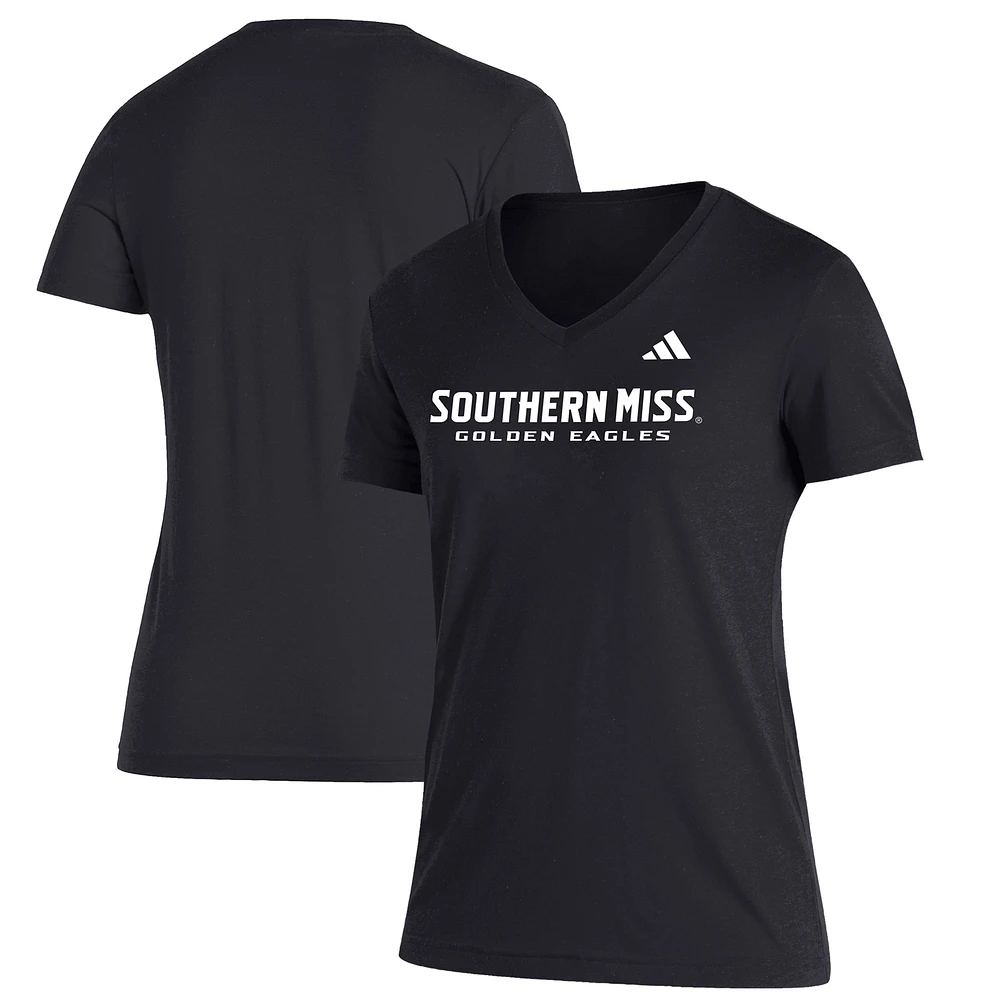 Women's adidas Black Southern Miss Golden Eagles Blend V-Neck T-Shirt