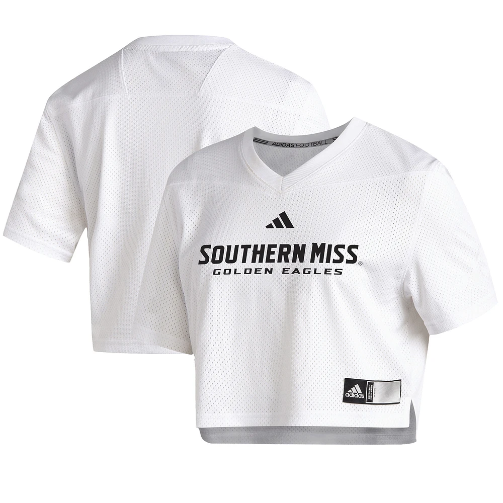 Women's adidas White Southern Miss Golden Eagles Cropped Jersey Top