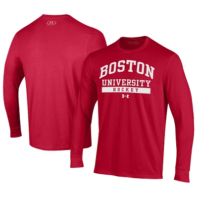 Men's Under Armour Scarlet Boston University Hockey Performance Long Sleeve T-Shirt