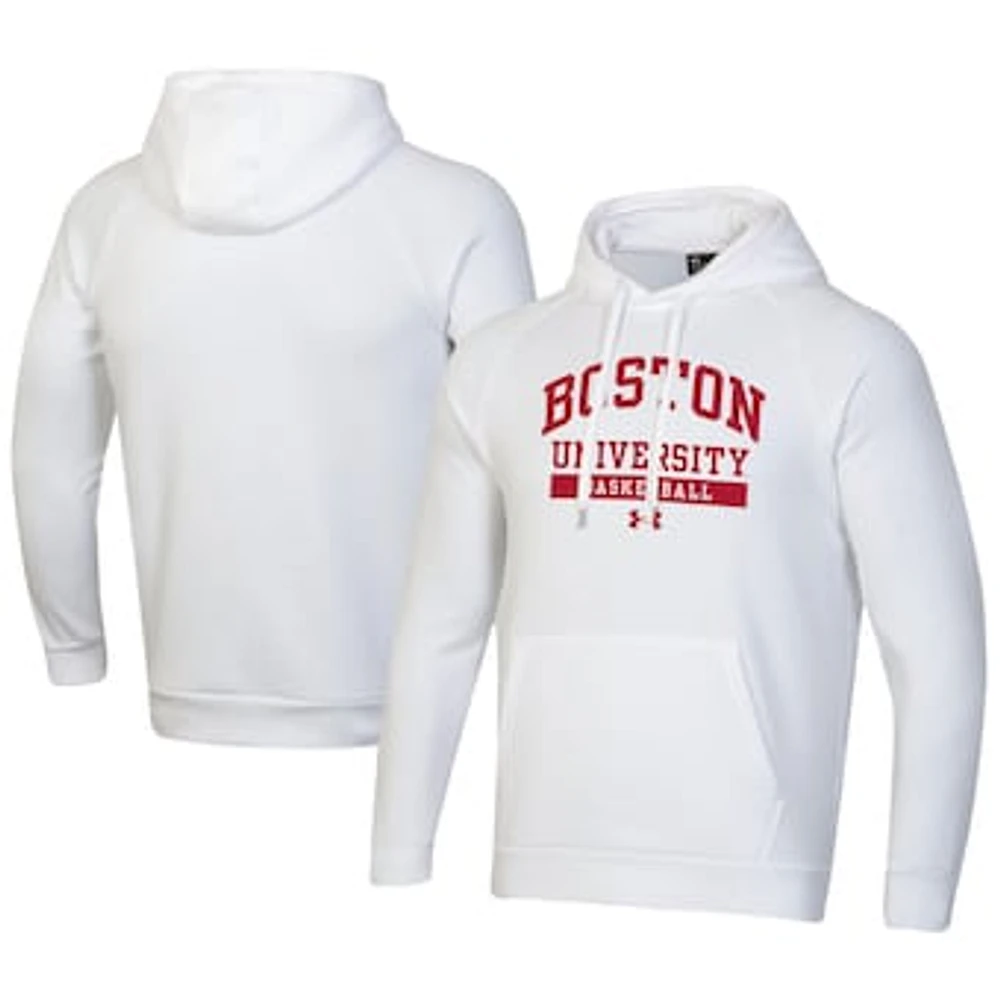 Men's Under Armour White Boston University Basketball All Day Fleece Pullover Hoodie