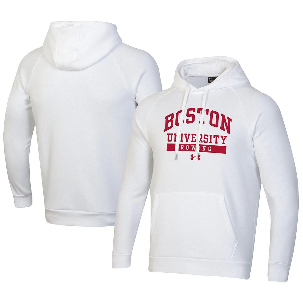 Men's Under Armour White Boston University Rowing All Day Fleece Pullover Hoodie