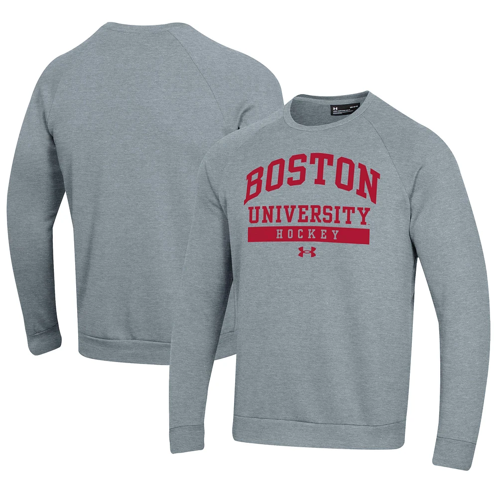 Men's Under Armour Gray Boston University Hockey All Day Fleece Pullover Sweatshirt
