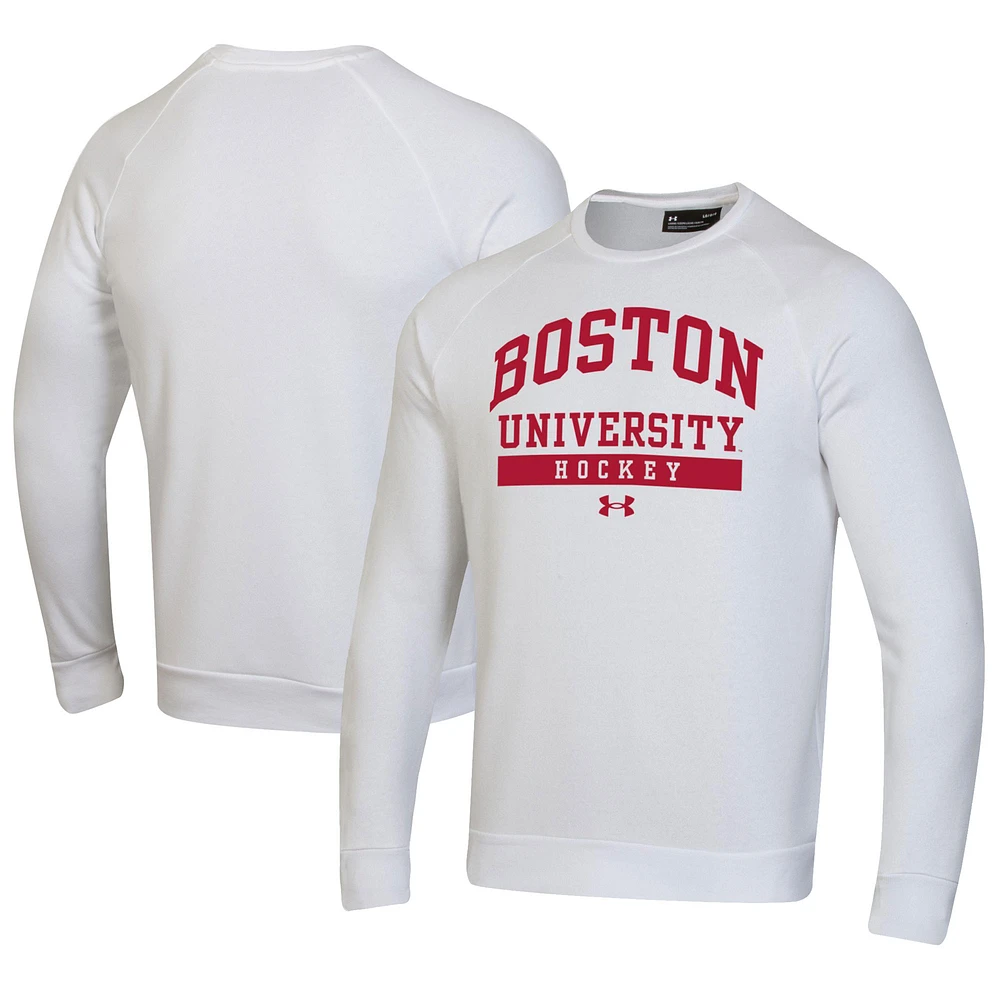 Men's Under Armour White Boston University Hockey All Day Fleece Pullover Sweatshirt