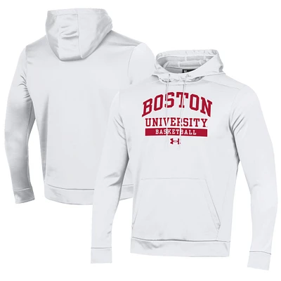 Men's Under Armour White Boston University Basketball Fleece Pullover Hoodie