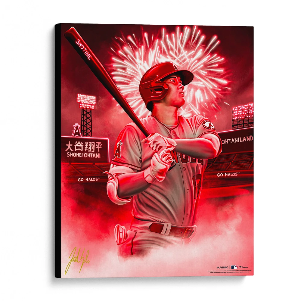 Shohei Ohtani Los Angeles Angels Stretched 16" x 20" Embellished Canvas Giclee Print - Art by Jordan Spector