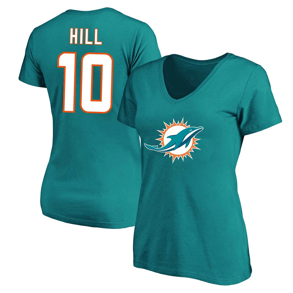 Women's Tyreek Hill Aqua Miami Dolphins Plus Fair Catch Name & Number Scoop Neck T-Shirt