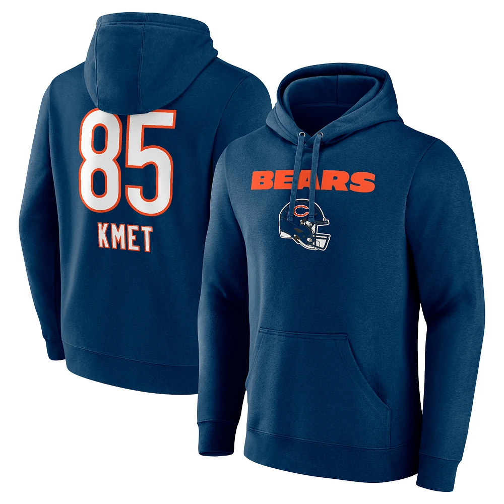 Men's Cole Kmet Navy Chicago Bears Team Wordmark Player Name & Number Pullover Hoodie
