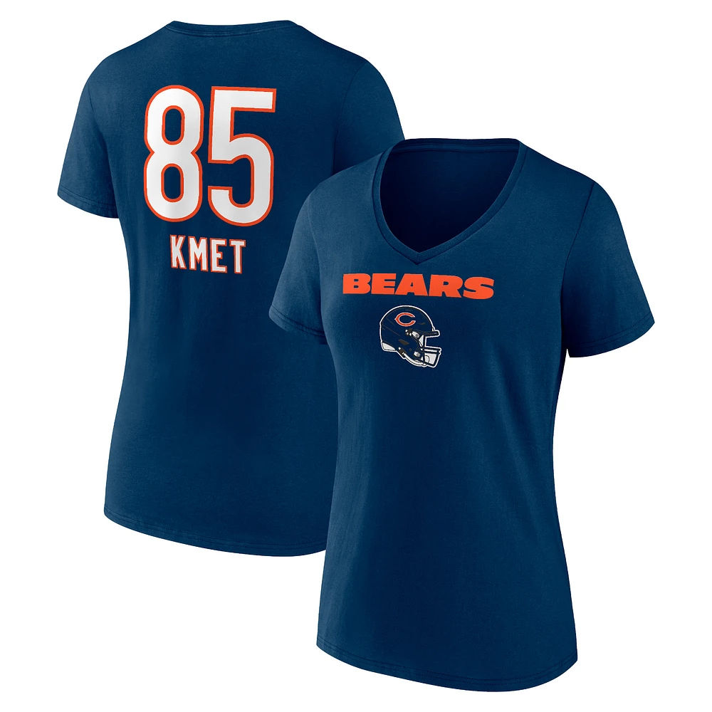 Women's Cole Kmet Navy Chicago Bears Team Wordmark Player Name & Number V-Neck T-Shirt