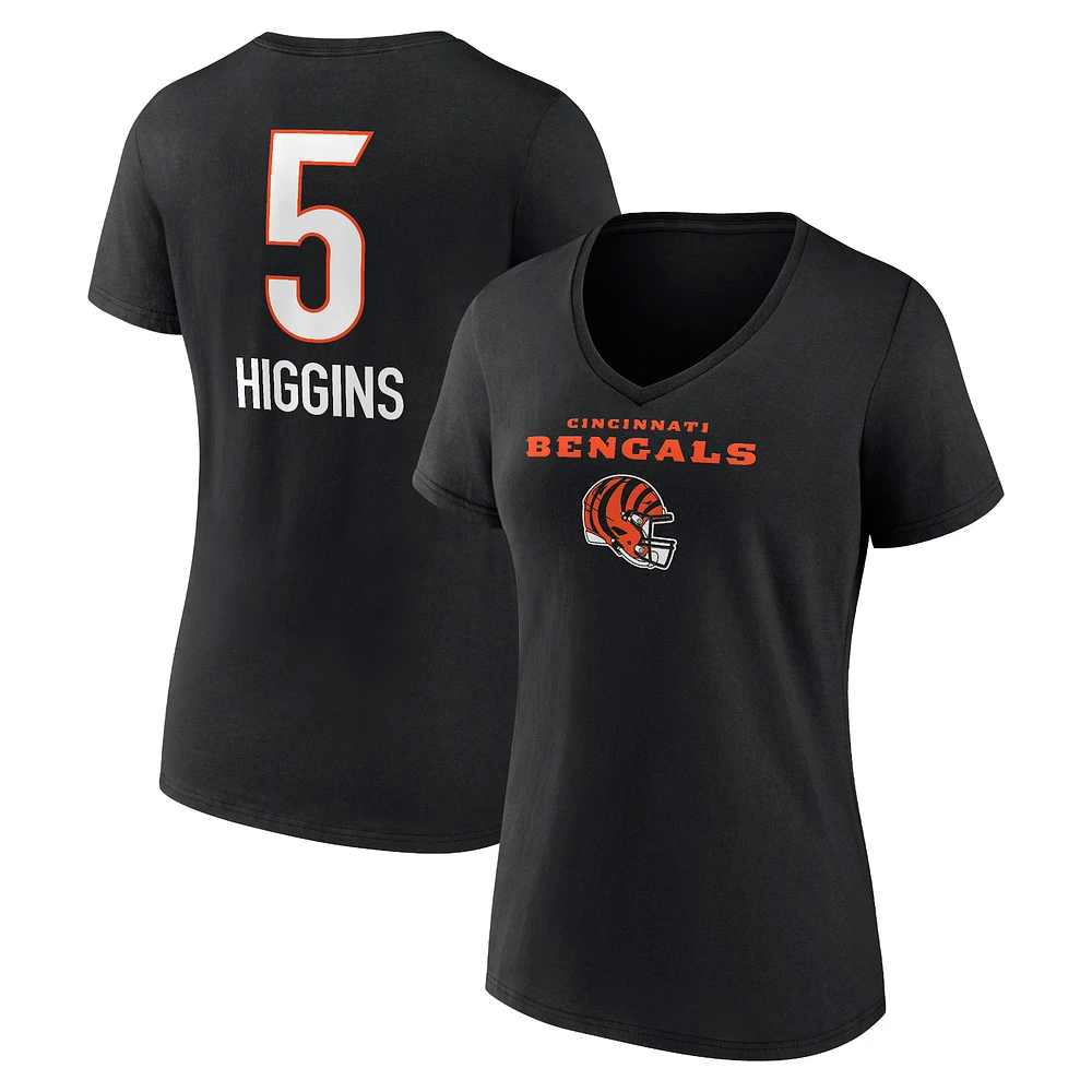 Women's Tee Higgins Black Cincinnati Bengals Team Wordmark Player Name & Number V-Neck T-Shirt