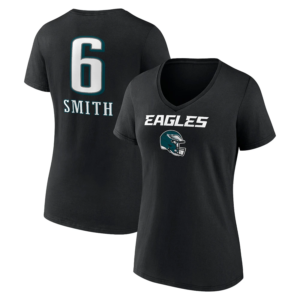Women's DeVonta Smith Black Philadelphia Eagles Team Wordmark Player Name & Number V-Neck T-Shirt