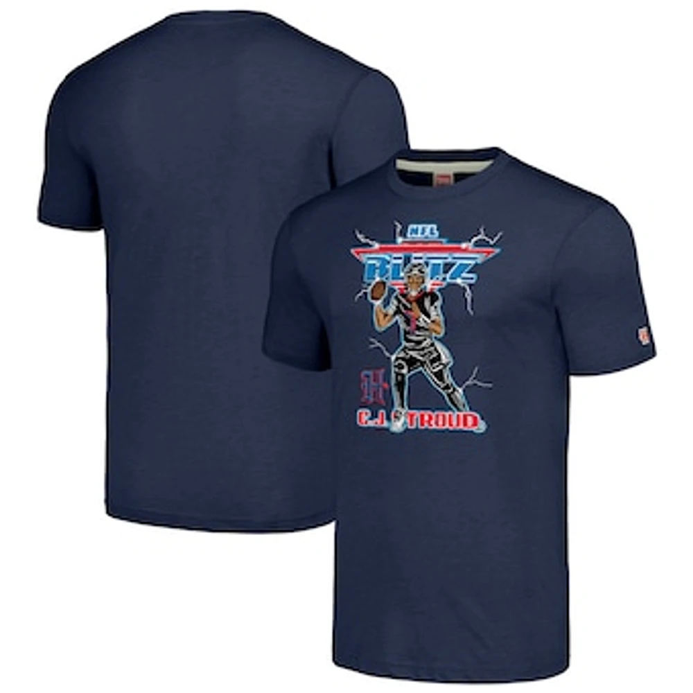 Men's Homage C.J. Stroud Heathered Navy Houston Texans NFL Blitz Player Tri-Blend T-Shirt