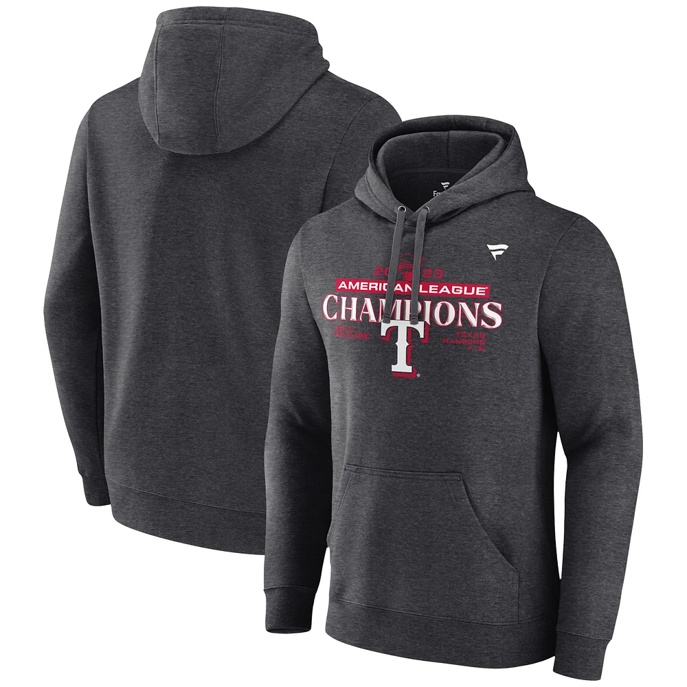 Men's Fanatics Heather Charcoal Texas Rangers 2023 American League Champions Locker Room Pullover Hoodie