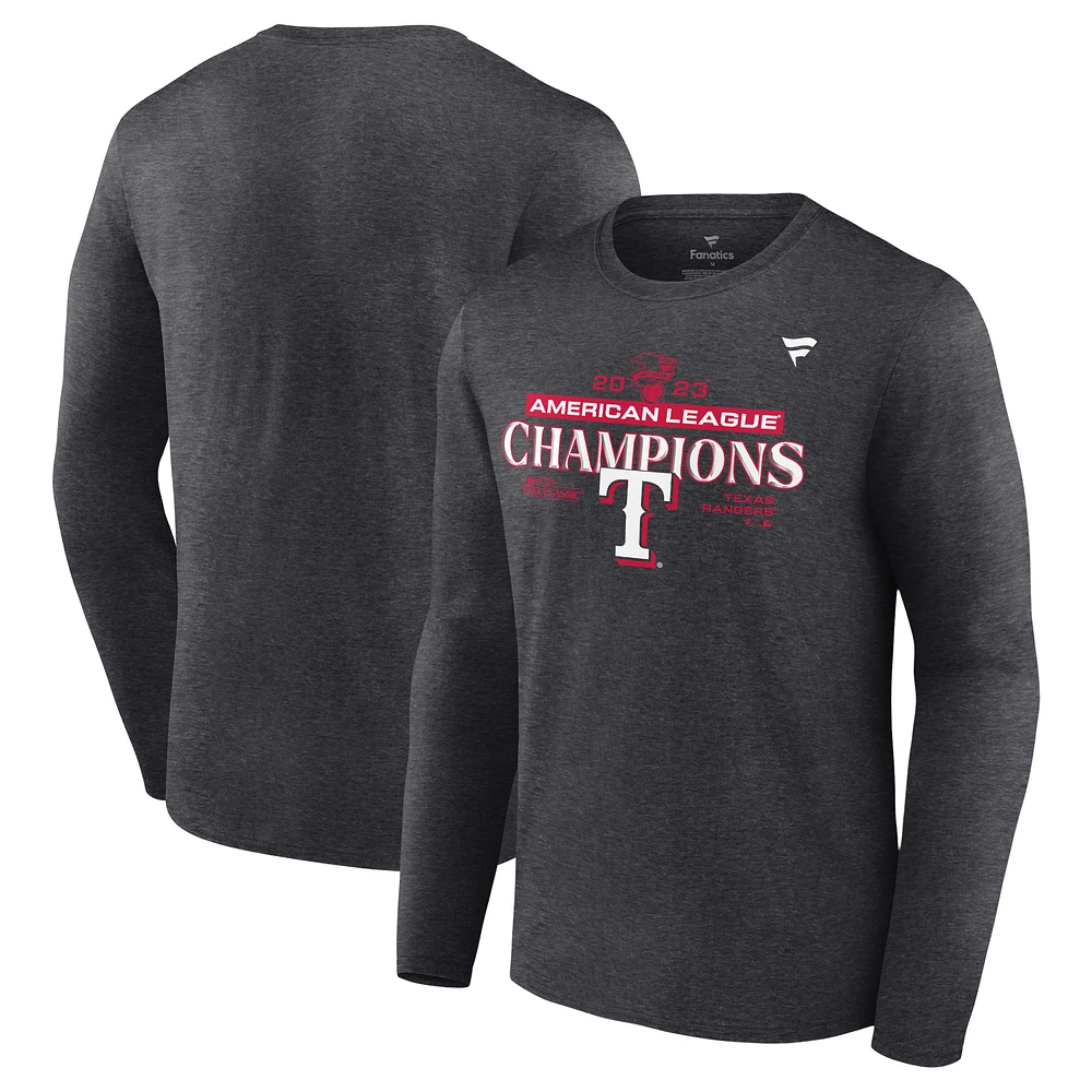 Men's Fanatics Heather Charcoal Texas Rangers 2023 American League Champions Locker Room Long Sleeve T-Shirt