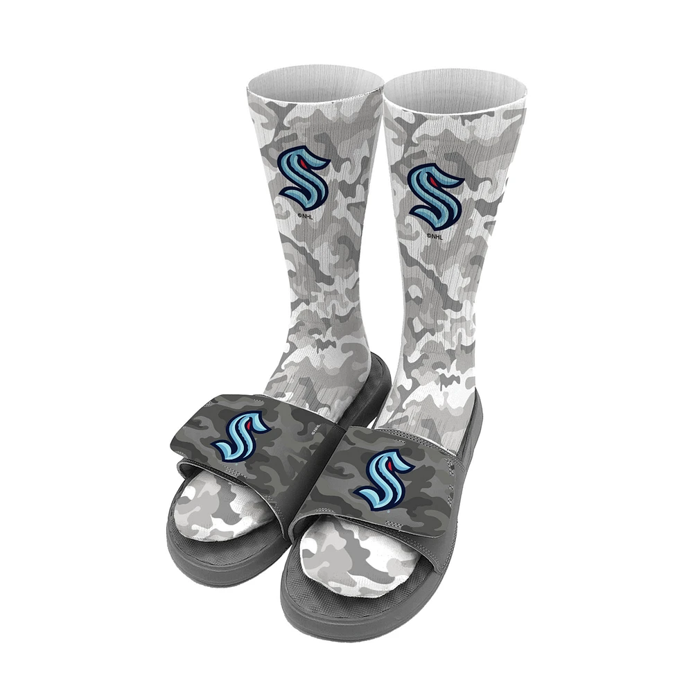 Youth ISlide Gray Seattle Kraken Camo Sock & Slide Bundle