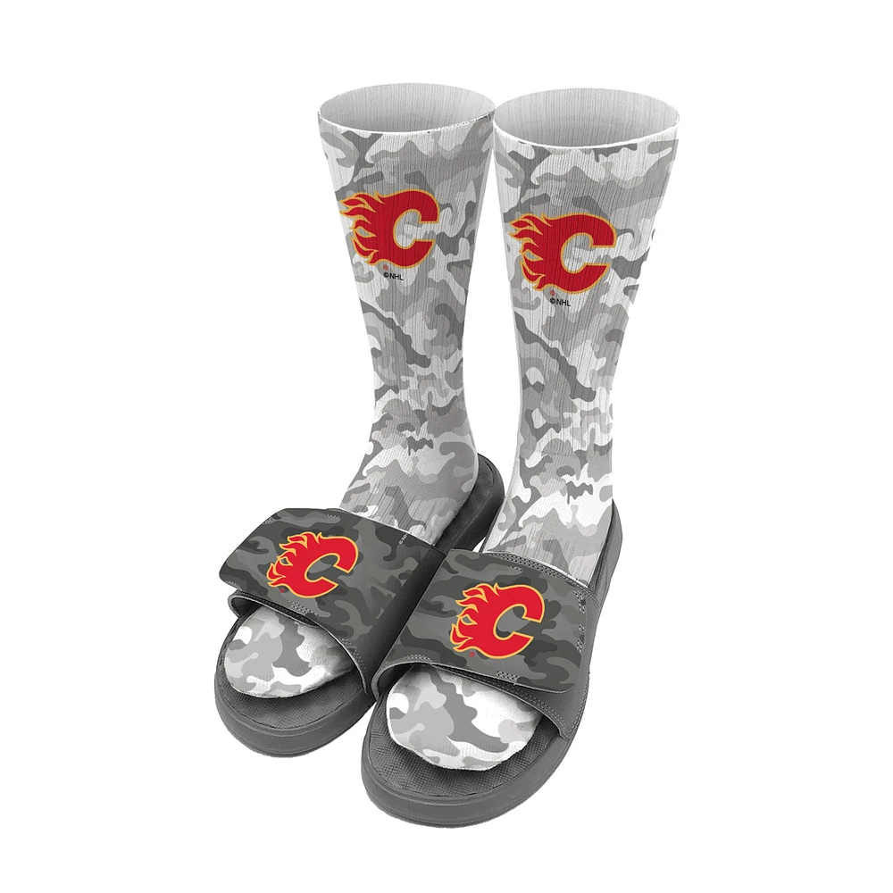 Youth ISlide Gray Calgary Flames Camo Sock & Slide Bundle