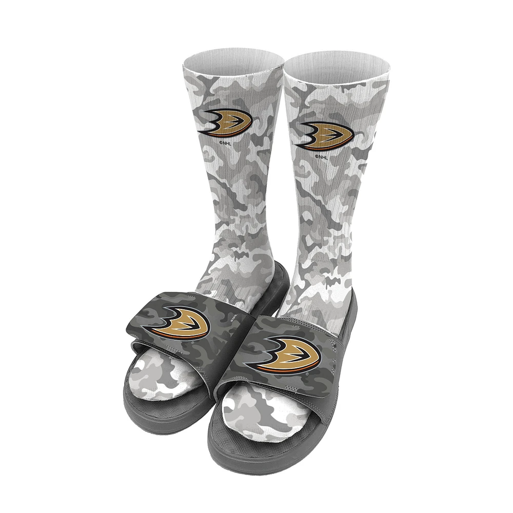 Youth ISlide Gray Anaheim Ducks Camo Sock & Slide Bundle