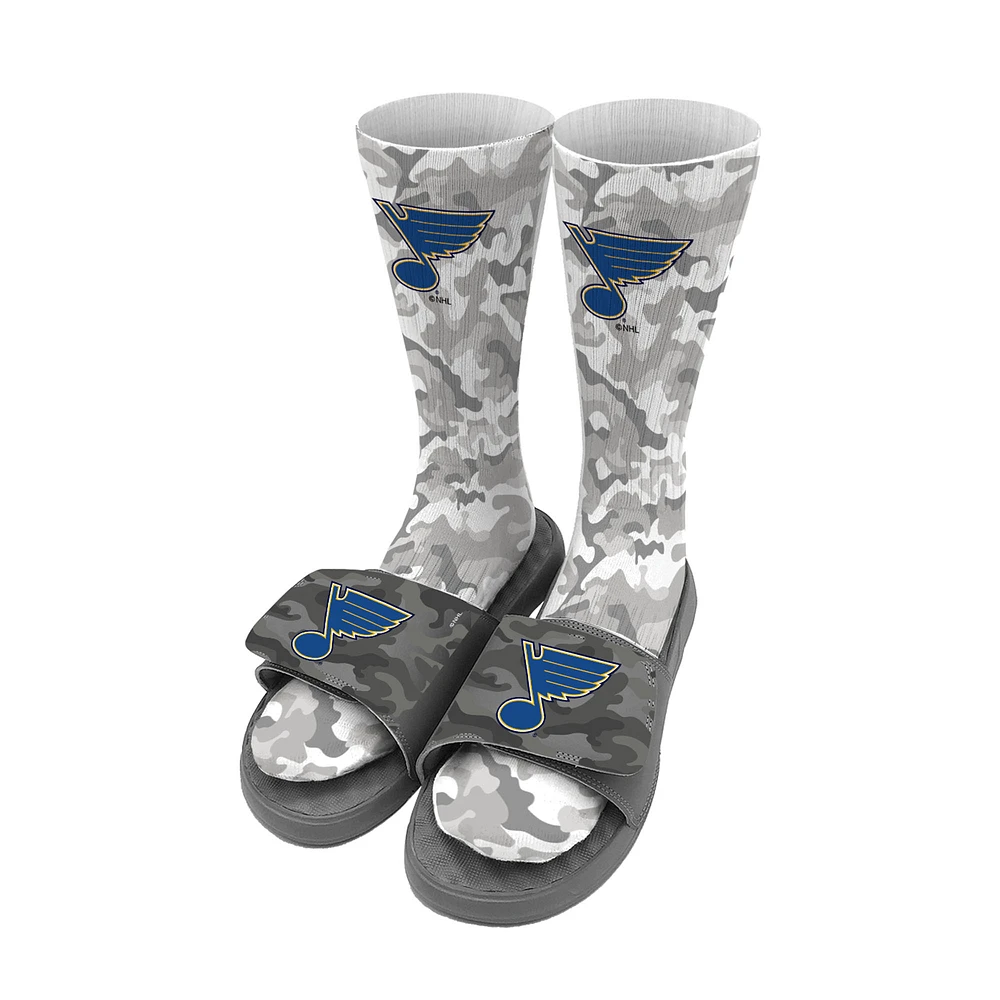 Youth ISlide Gray Columbus Blue Jackets Camo Sock & Slide Bundle