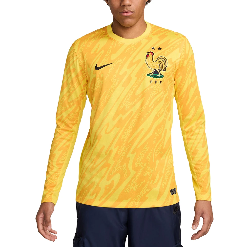 Men's Nike Yellow France National Team 2024 Goalkeeper Replica Stadium Long Sleeve Jersey