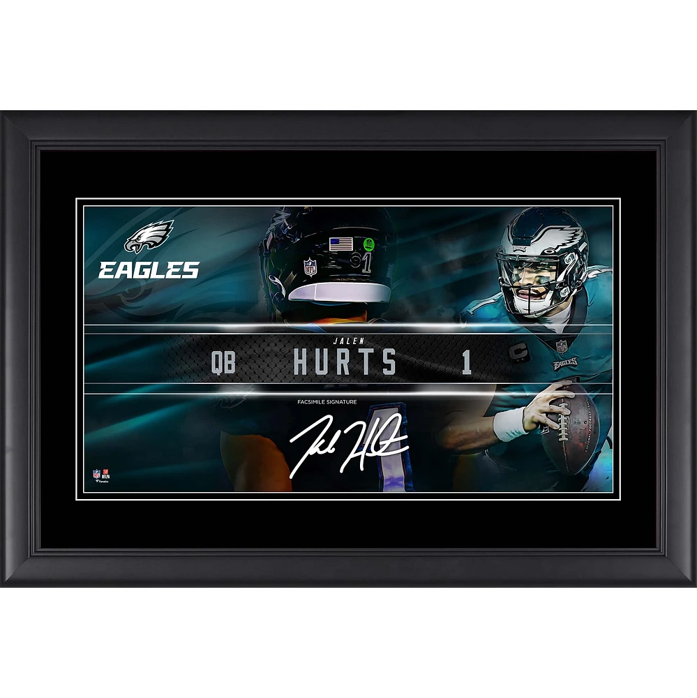 Jalen Hurts Philadelphia Eagles Facsimile Signature Framed 10" x 18" Player Nameplate Collage