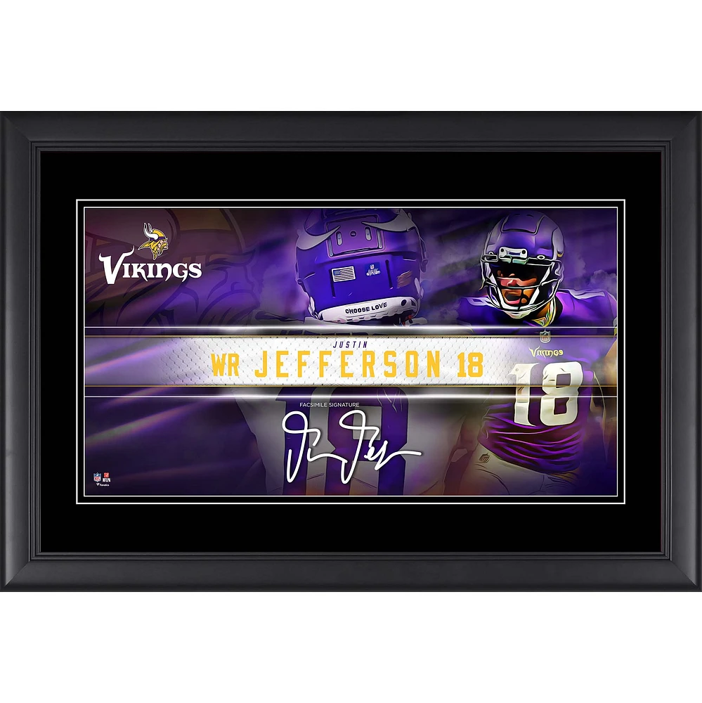 Justin Jefferson Minnesota Vikings Facsimile Signature Framed 10" x 18" Player Nameplate Collage