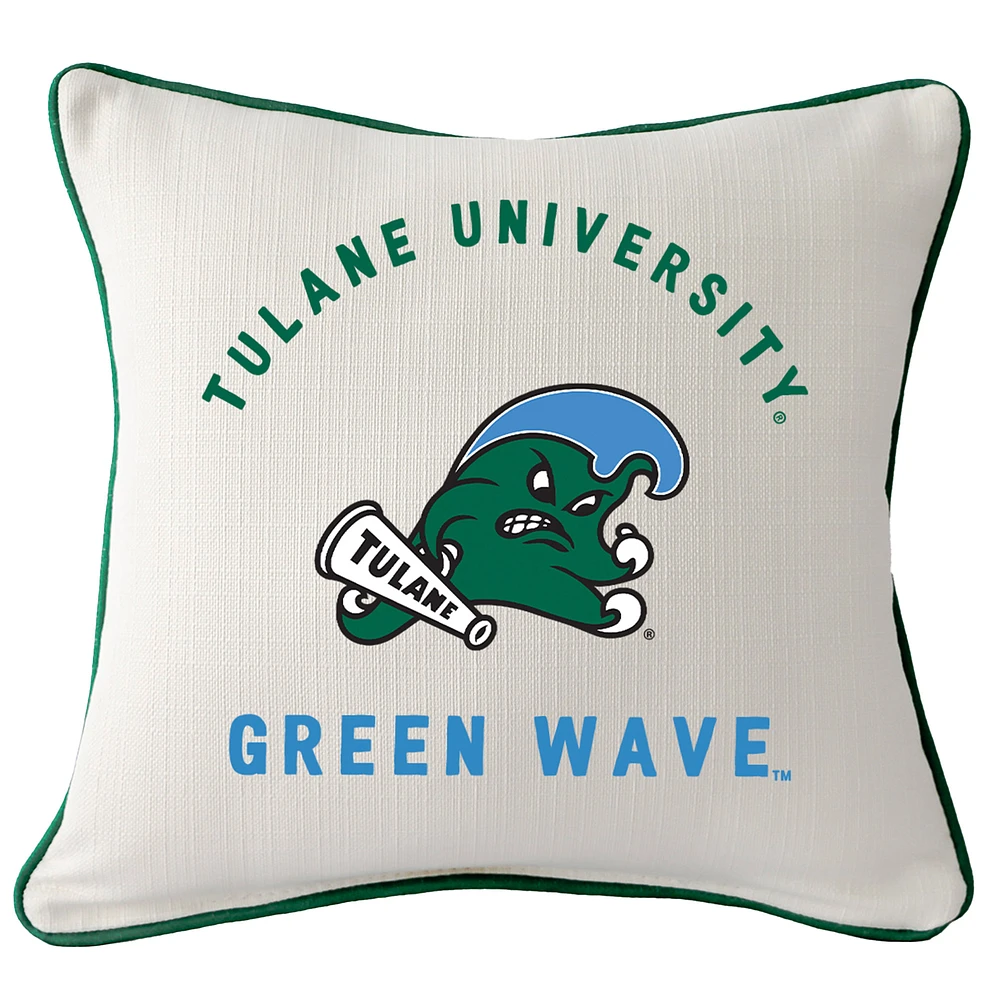 Tulane Green Wave Arched Square Piped Pillow