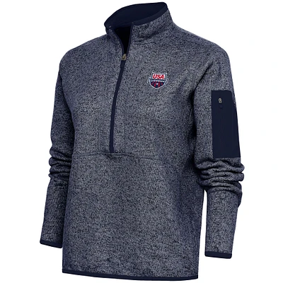 Women's Antigua Heather Navy USA Swimming Fortune Half-Zip Pullover Jacket