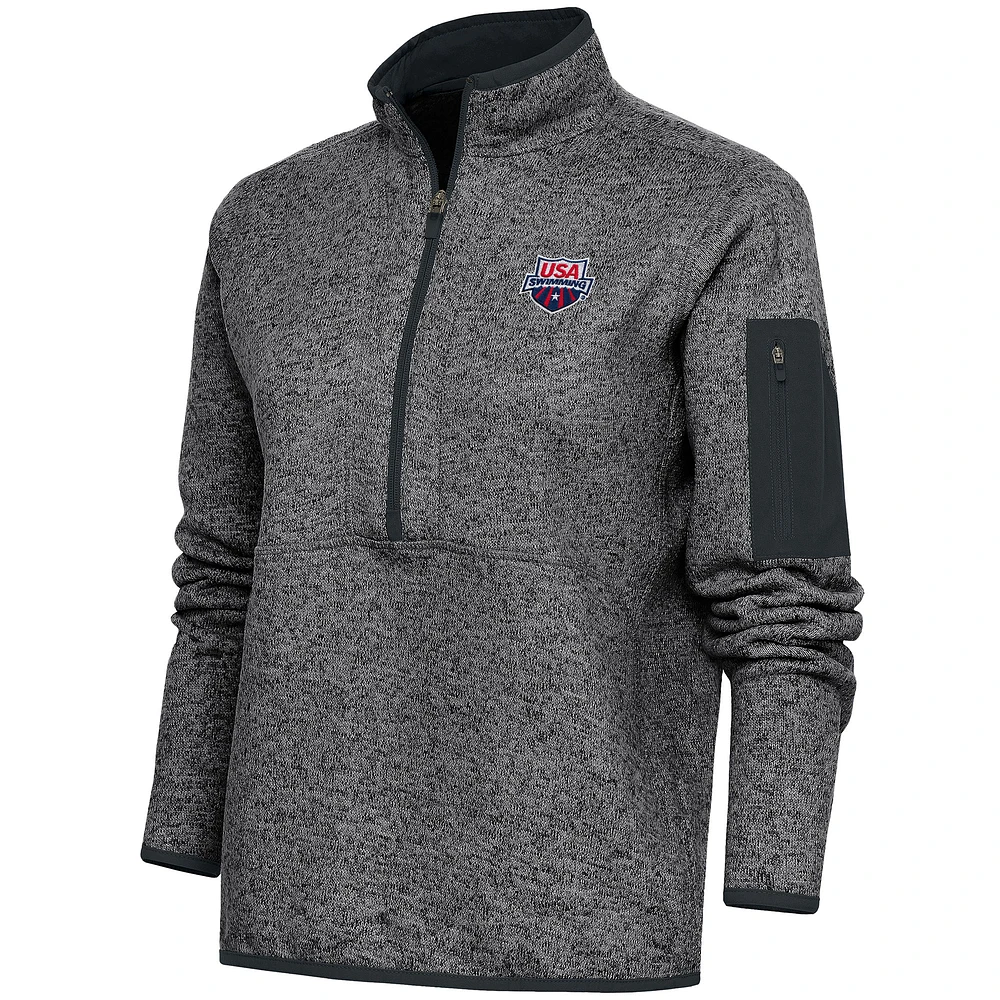 Women's Antigua Heather Charcoal USA Swimming Fortune Half-Zip Pullover Jacket