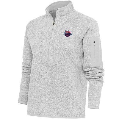 Women's Antigua Heather Gray USA Swimming Fortune Half-Zip Pullover Jacket