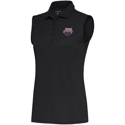 Women's Antigua Charcoal USA Swimming Sleeveless Tribute Polo