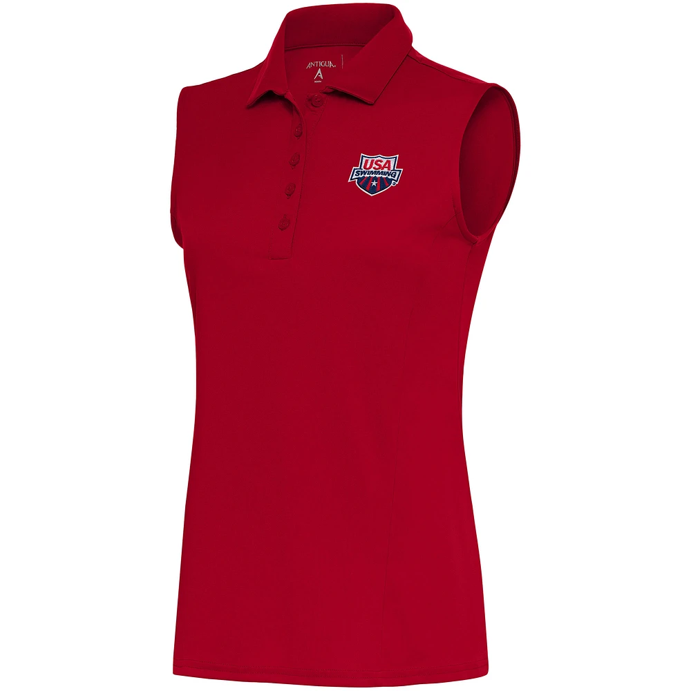 Women's Antigua Red USA Swimming Sleeveless Tribute Polo