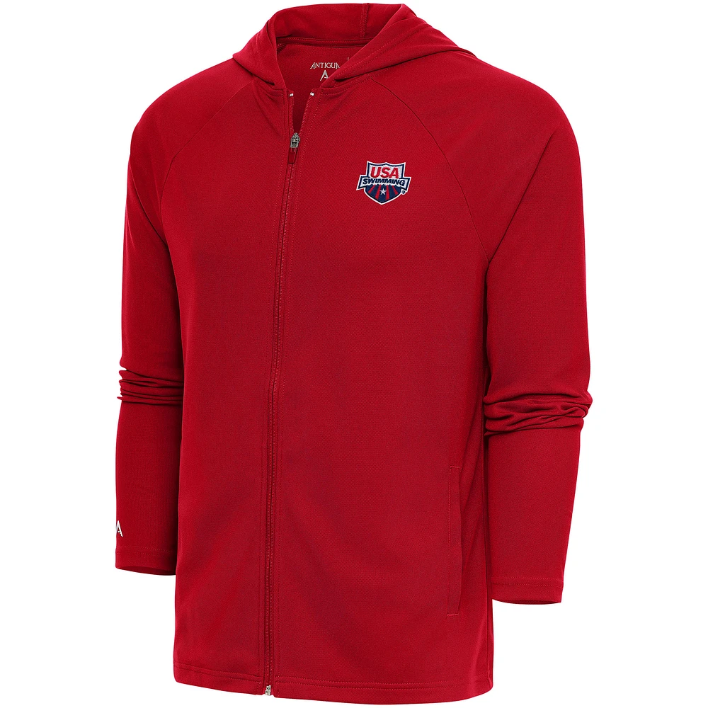 Men's Antigua Red USA Swimming Legacy Full-Zip Hoodie