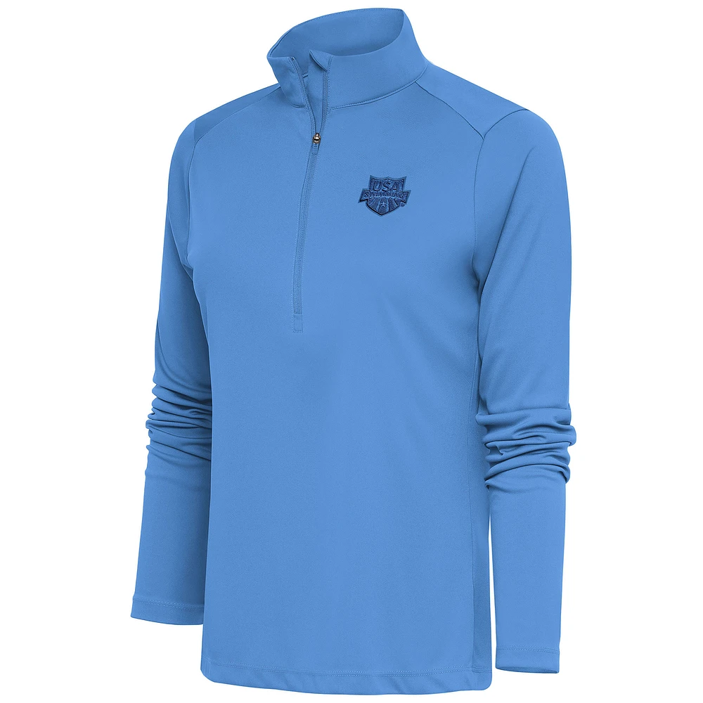 Women's Antigua Powder Blue USA Swimming Tribute Half-Zip Pullover Top