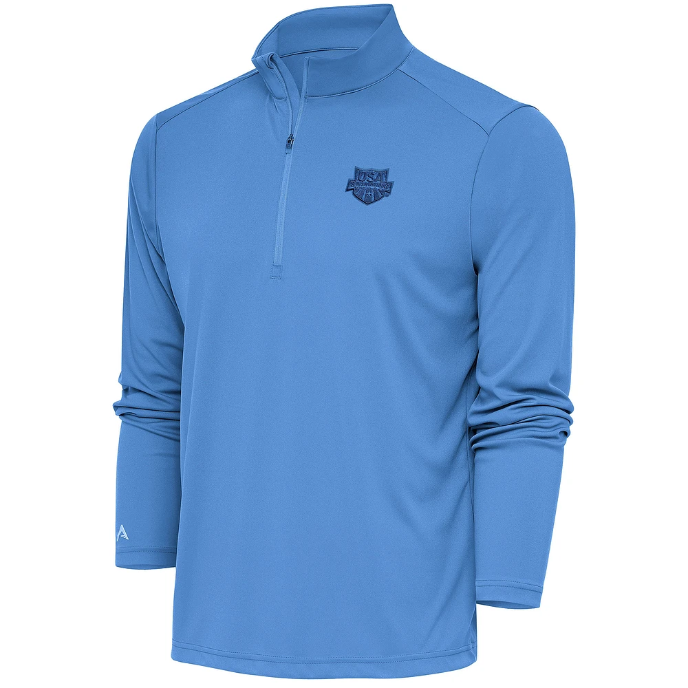 Men's Antigua Powder Blue USA Swimming Tribute Quarter-Zip Pullover Top