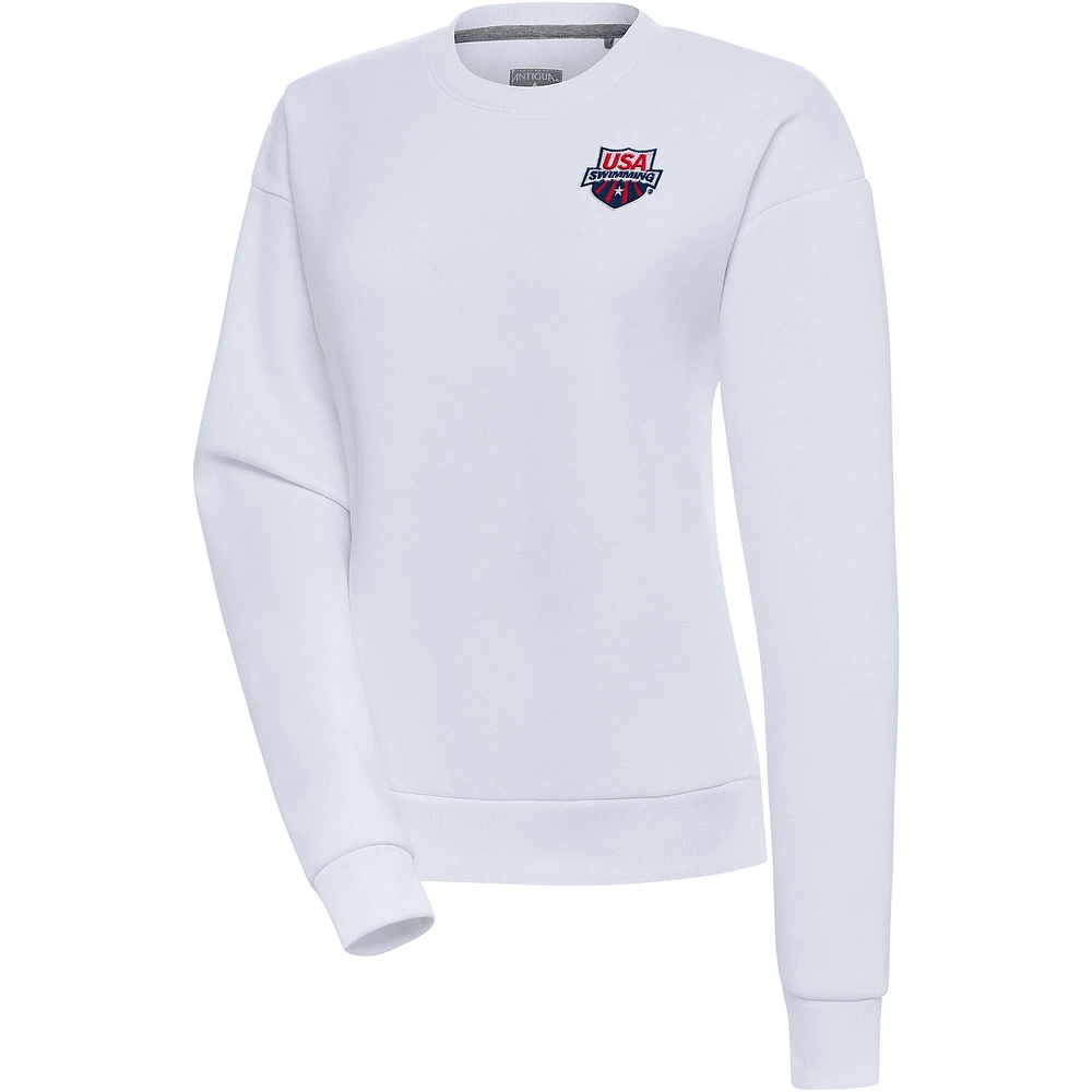 Women's Antigua White USA Swimming Victory Pullover Sweatshirt